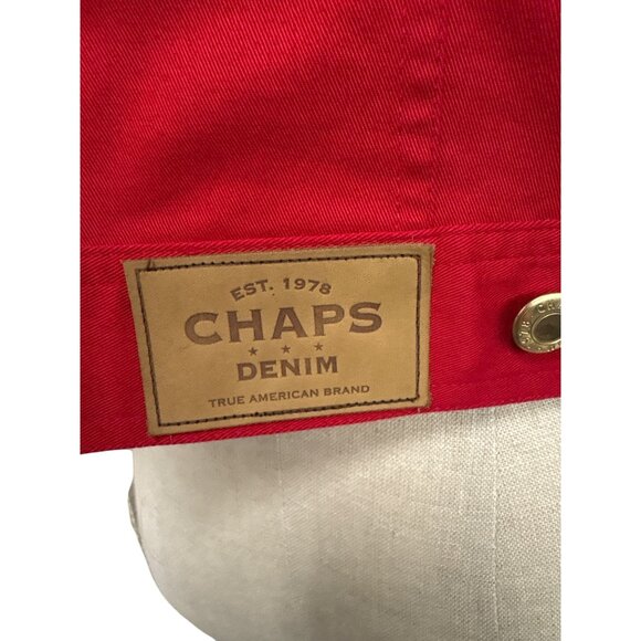 Chaps Red Denim Jacket Womens PM Gold Button Details Cotton Made In Indonesia - Picture 8 of 13